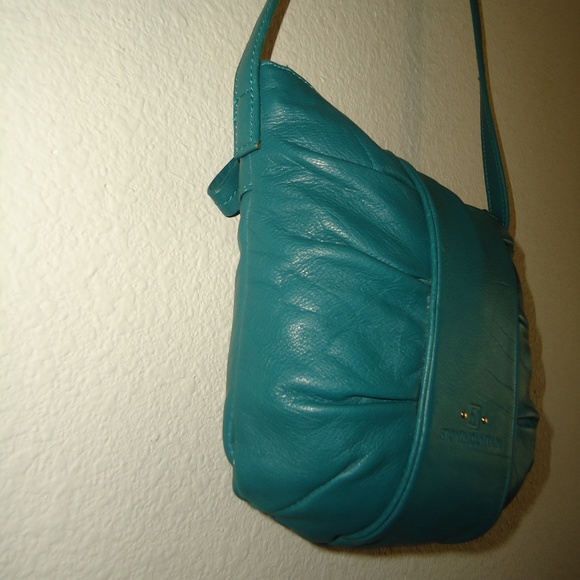 STONEMOUNTAIN Aquamarine Crossbody Bag Genuine Leather Turquoise Logo - Picture 6 of 14